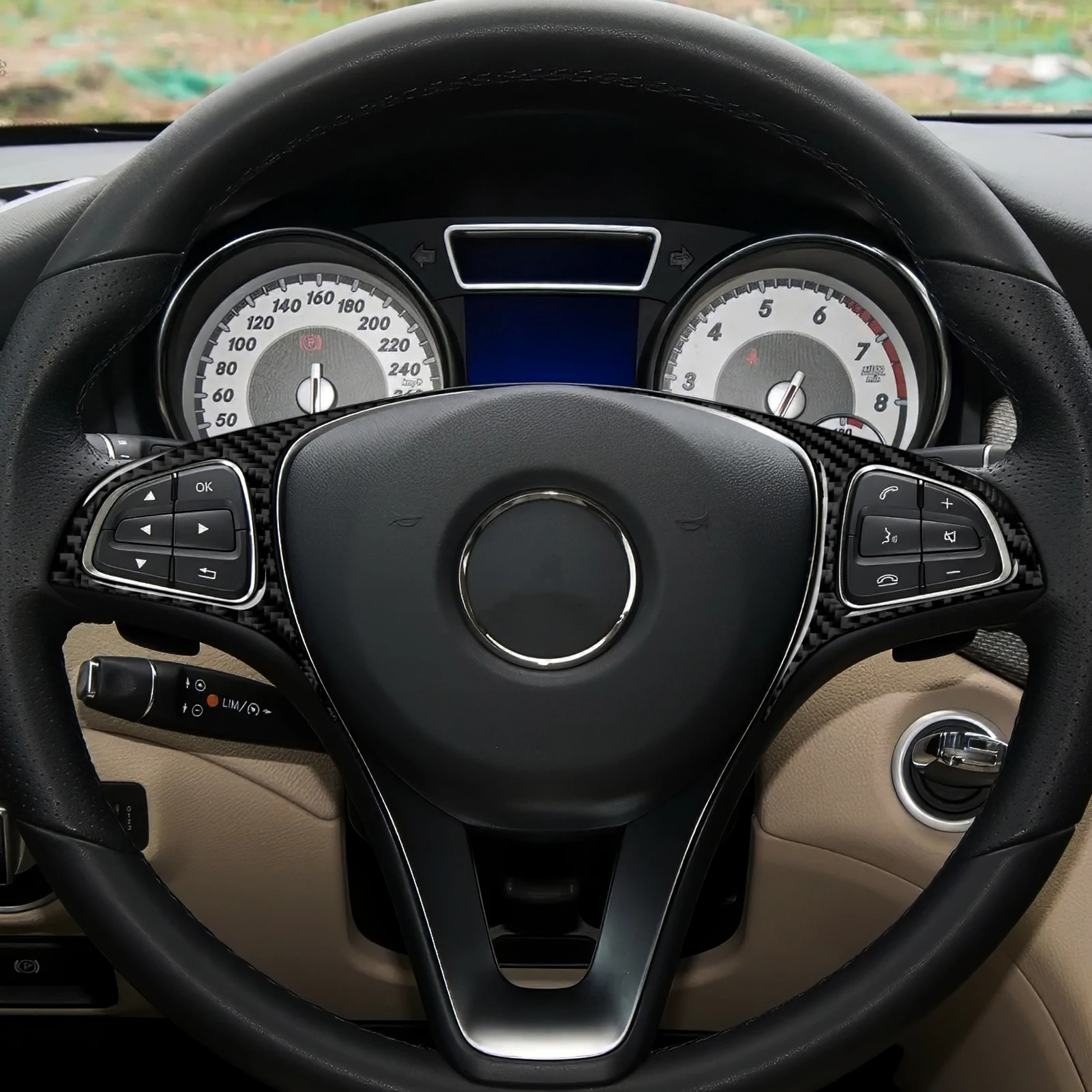 Car Steering Wheel Button Panel.Carbon Fiber Interior Sticker.For Mercedes Benz A-Class W176 B-Class W246 CLA C117 GLA X156 Trim view 5