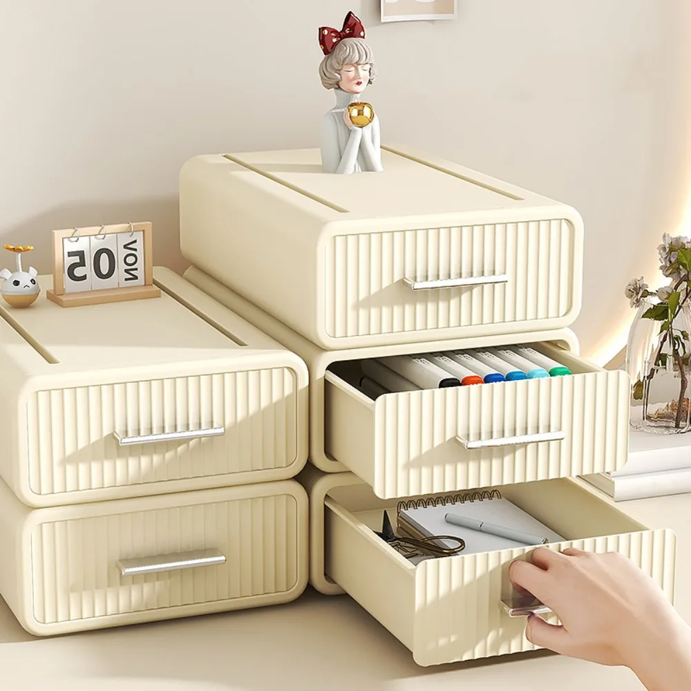 Plastic Desktop Storage Box Stackable Cosmetics Stationery Table Organizer with Drawer Necklaces Office Storage Cabinet School