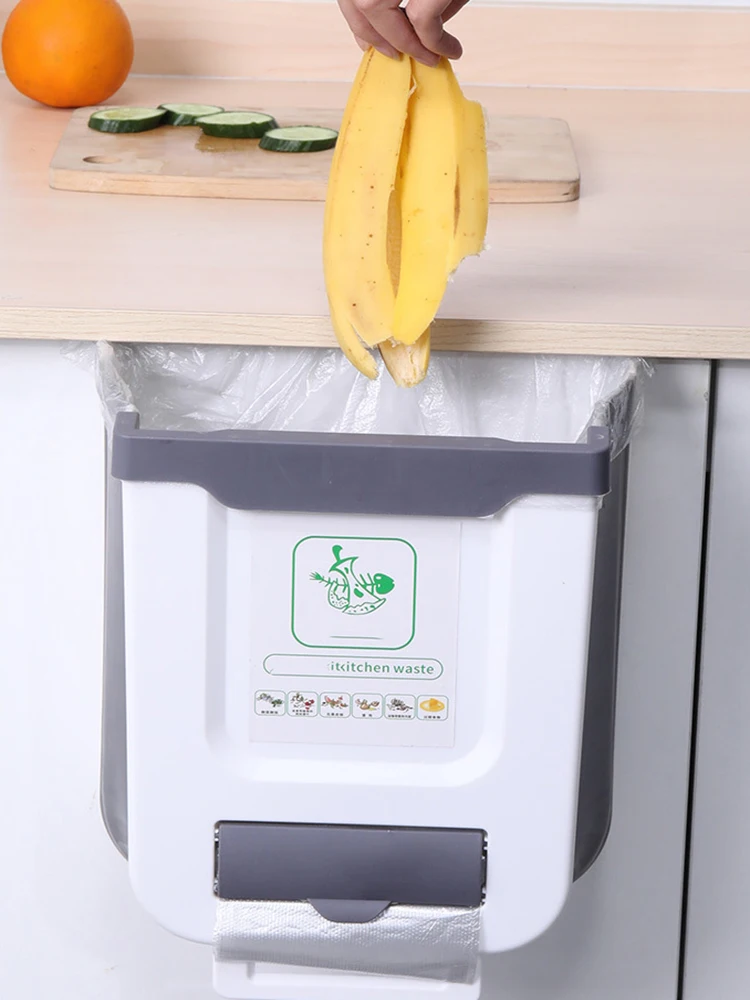 Kitchen Foldable Wall-Mounted Trash Can Household Cabinet Door Storage Paper Basket Creative Classification Trash Can