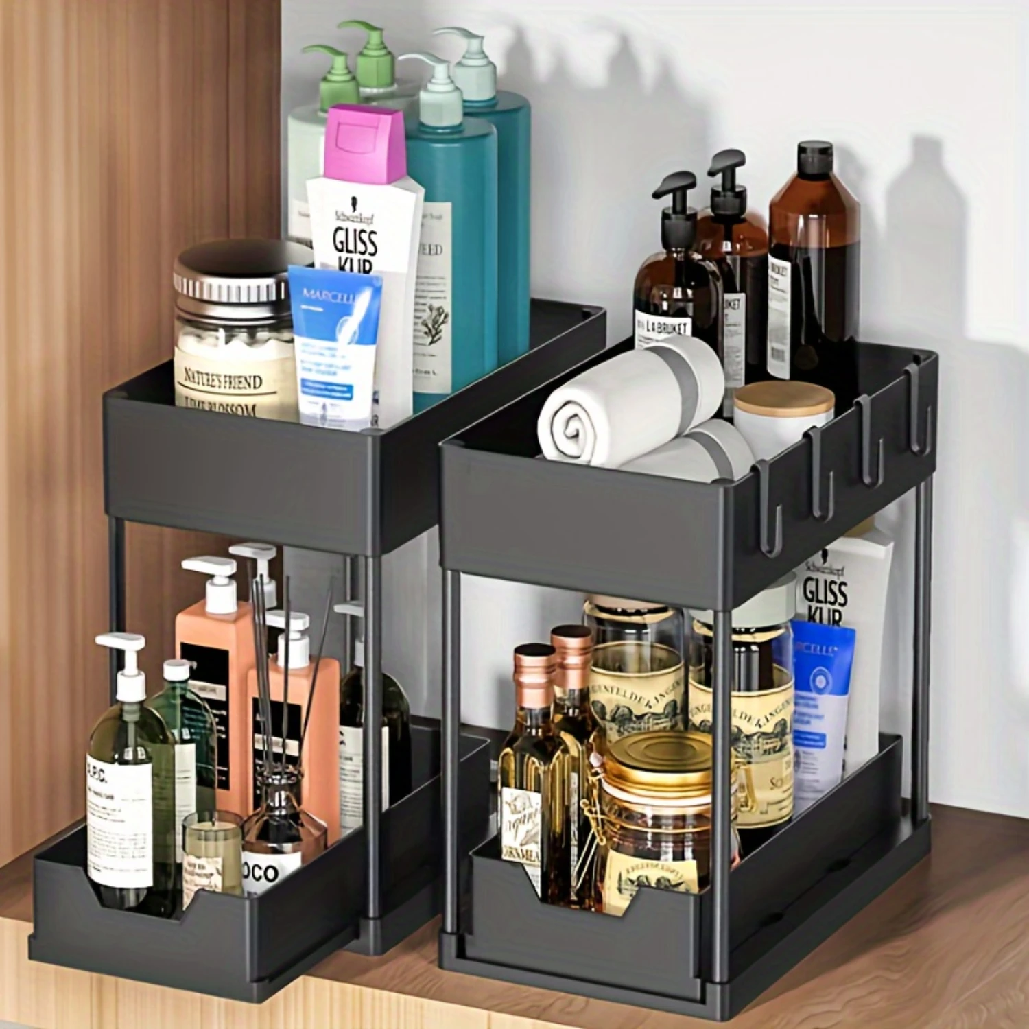 1pc Large Capacity Double Layers Pull Out Organizer for Kitchen and Bathroom - Multifunctional and Durable Holder for Organizers