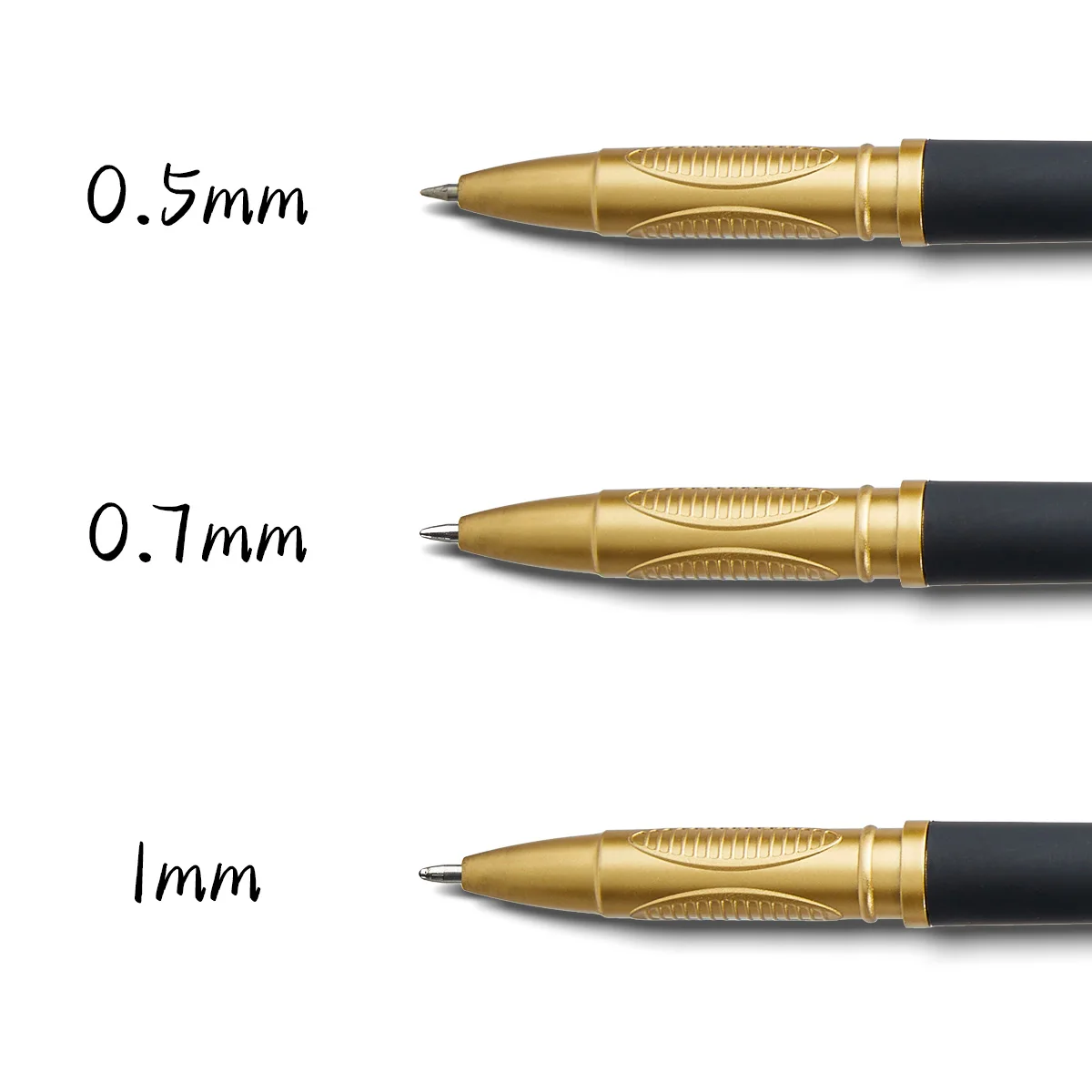 ブラックとゴールドのゲルペン 5 本パック - 0.5mm/0.7mm/1.0mm の細いペン先、大容量、オフィスに最適