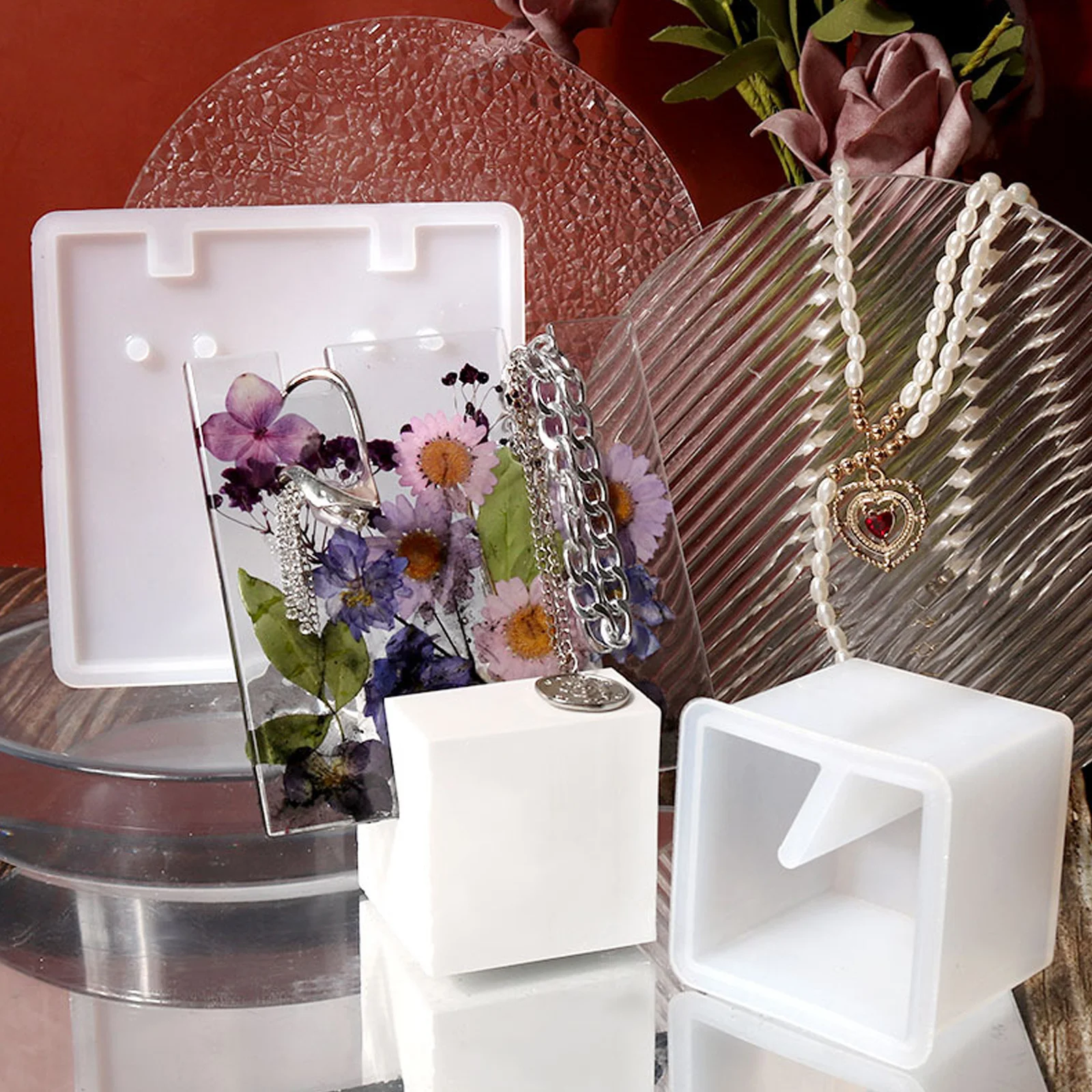 

1Set Crystal Epoxy Jewelry Stand Mold DIY Silicone Moulds for Earring Rack Making Storage Decorative Handmade Craft