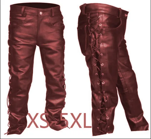

2024 Pure Color PU Belted Casual Men's Leather Pants Straight Leg Long Trousers for Autumn Faion Comfortable Fit