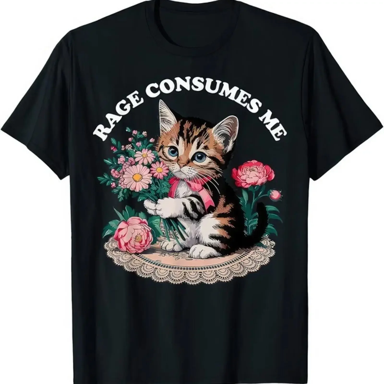 Cat Rage Consumes Me Funny Angry Meme T Shirt vintage Washed fashion Casual Breathable Unisex designer clothes Versatile