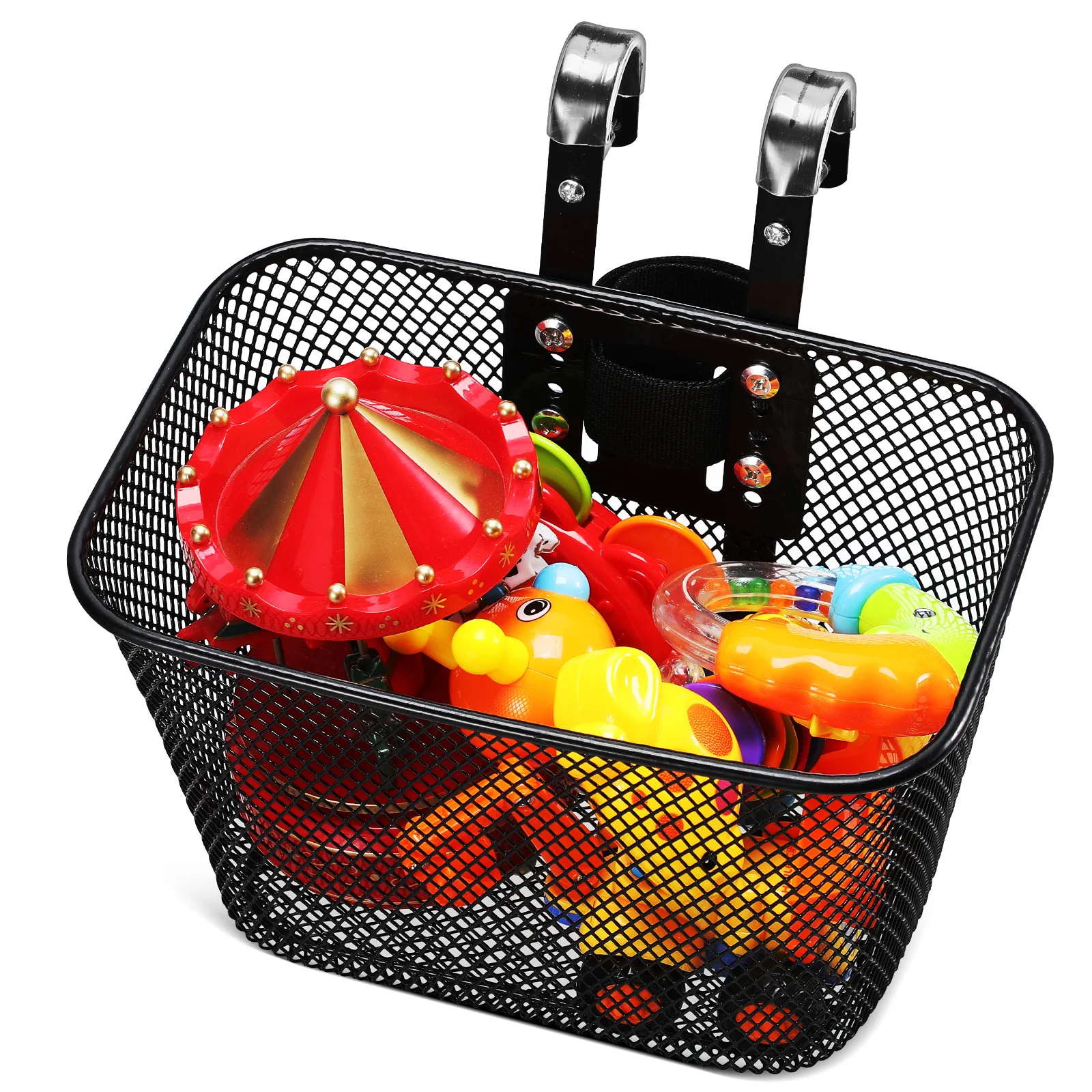 1Set Universal Front Bike Basket Black Square Mesh Stylish Secure Grocery Pet Carrier Quick Install Ventilated Design