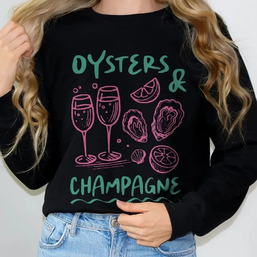 

Aesthetic Sweatshirt Long Sleeves Stylish Pullover Y2K Graphic Hoodies Crew Neck Unisex Casual Daily Wear Oysters Of Champagns