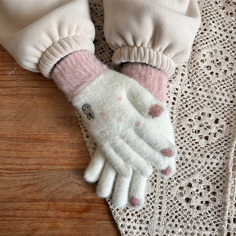 

Новые милые вязаные перчатки Plu 2025 года для женщин: теплые, утолщенные, с сенсорным экраном, для езды на велосипеде, защиты от холода и ветра, для домашнего использования