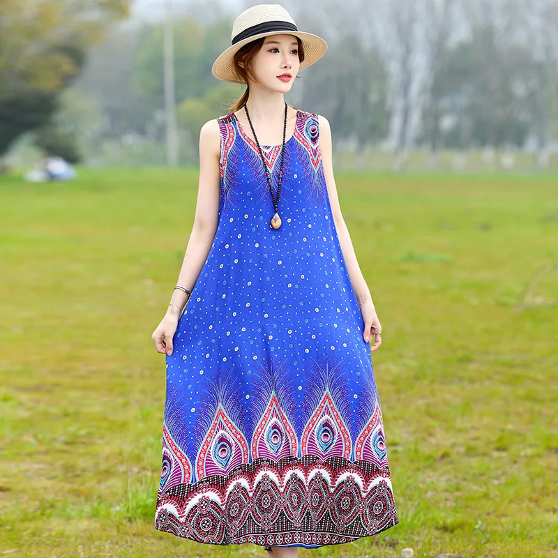 New Oversized Cotton Rayon Sleeveless Night Dress Middle-aged Mother Nightgowns Temperament Women's Sleepwear Sleep Shirt 5XL