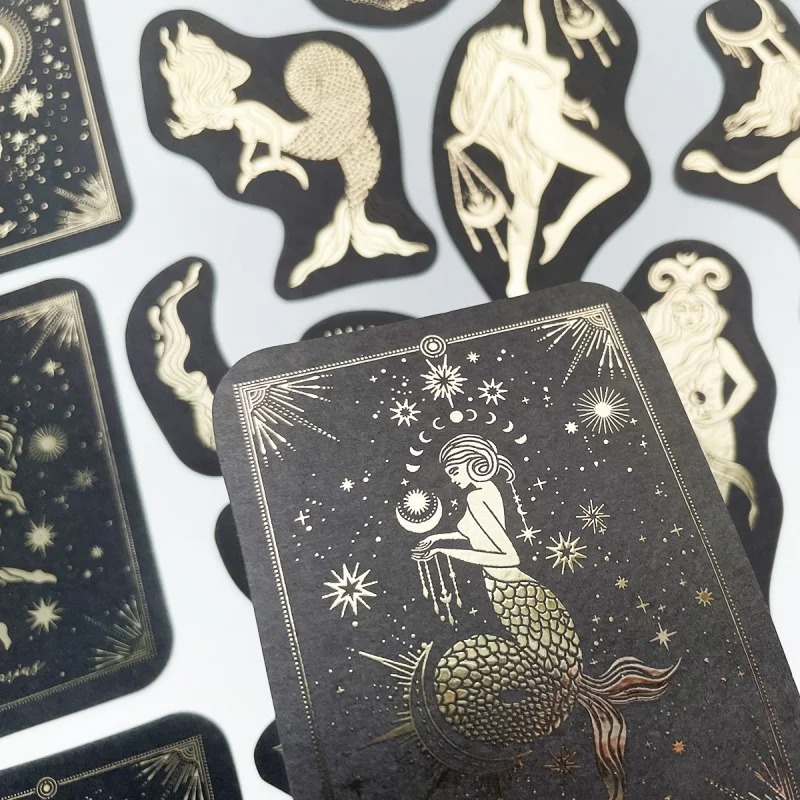 40Pcs Constellation Tarot Cards Gold Stickers Clipping Tags Diary Album Retro Diary Planner Decorative Stationery Stickers