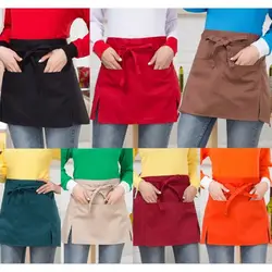 Kitchen Short Half Waist Double Vent Apron Women Waitress Antifouling Work Bar Pub Cafe Cooking Men Short Waist Aprons