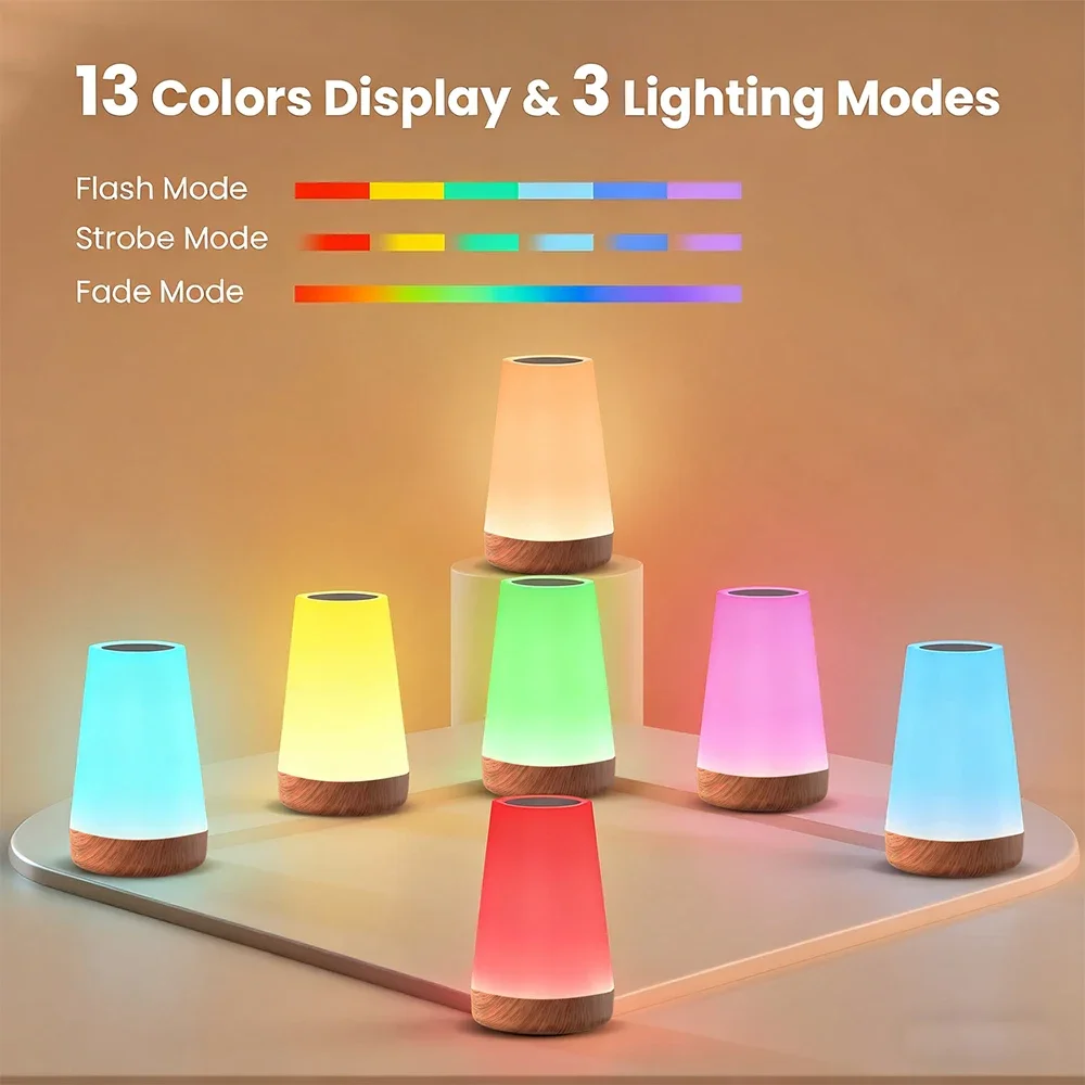 Luz LED nocturna que cambia de 13 colores, lámpara de noche RGB recargable por USB táctil con Control remoto, lámpara regulable, lámpara de mesita de noche portátil