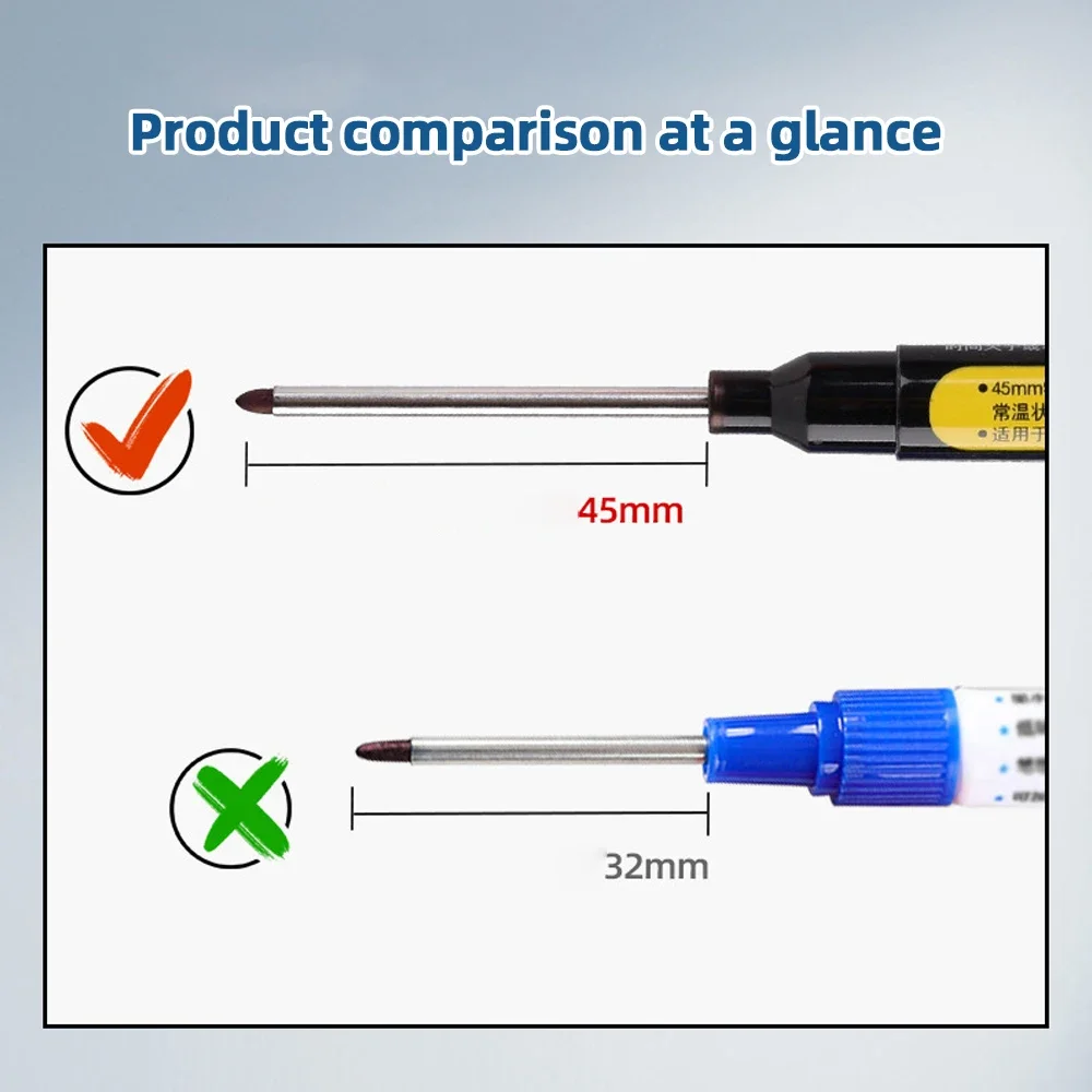 1-12 pces multi-purpose 45mm furo de broca profunda ponta longa canetas marcador à prova dwaterproof água para banheiro carpintaria cabeça longa caneta carpinteiro