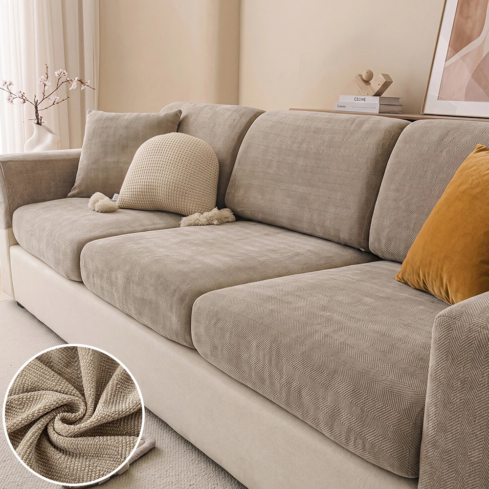 Premium Chenille Sofa Cover Woven Texture Anti-Scratch Elastic Couch Seat Cover Furniture Protector Pets Kids Living Room 1pc