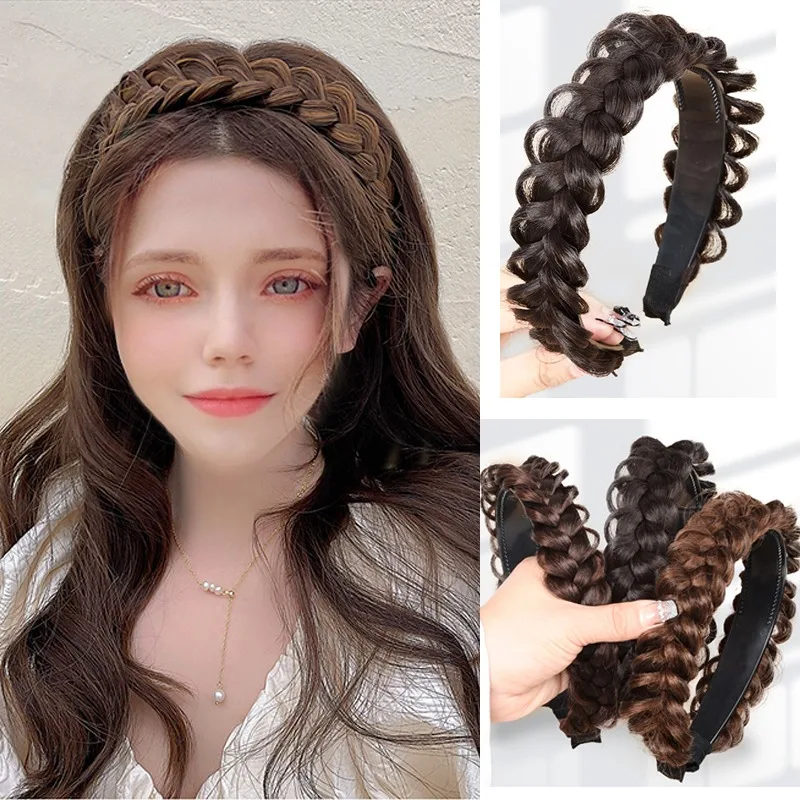 Frauen synthetische Perücke Twist geflochtene Haar bänder Mode Zöpfe Haarschmuck Frauen böhmische Natur Stirnband Stretch für Party – Detail 8