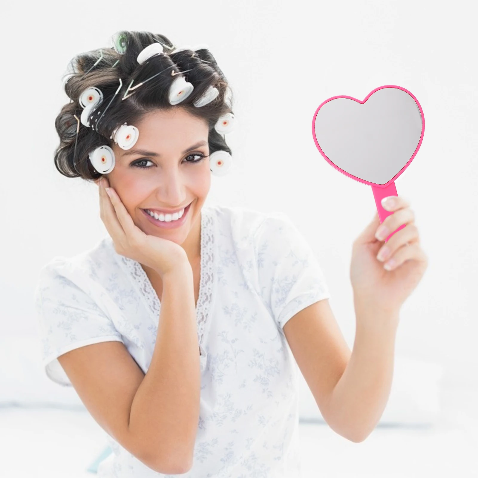 

2 pcs Heart Handle Mirror Portable Travel Makeup Handheld Vanity Lens Bright Color Gift Girls Women Compact Mirror