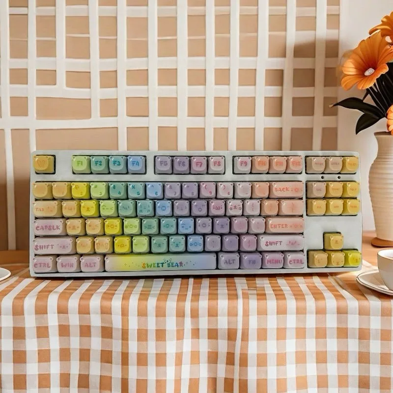 Mifuny Candy Bear Keycaps Custom MOA Height PBT Color Thermal Sublimation Compatible with Mechanical Keyboard Keys for Office
