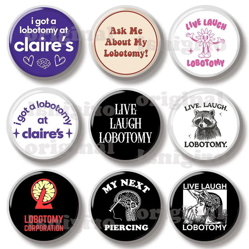 44MM Live Laugh Lobotomy Sign Pin Soft Button Jeawelry Creative Badge Cartoon Brooch Lapel Pin Bag Backpack Hat Decoration
