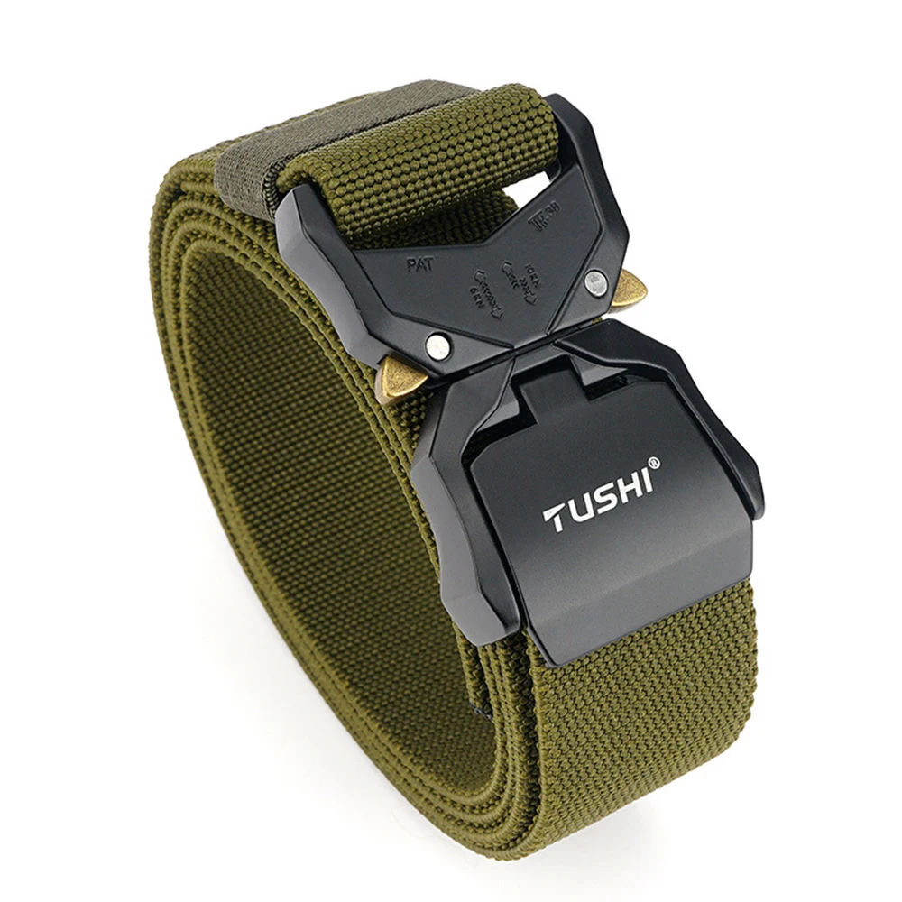 TUSHI Elastic Jeans Belt For Men Aluminum Alloy Pluggable Buckle Training Tactical Belts Comfortable High Quality Male Belt