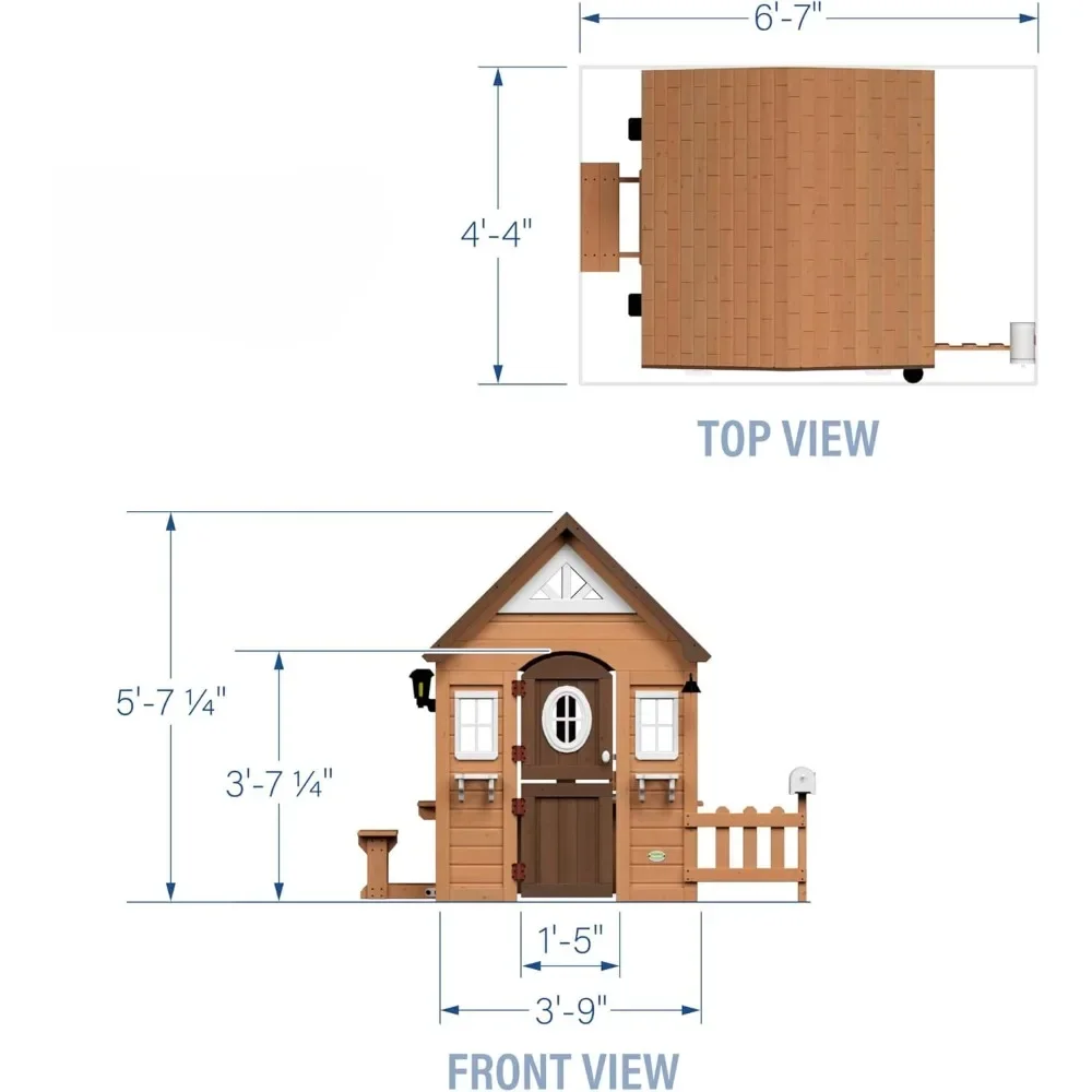 All Cedar Wooden Playhouse, Country Style, Dutch Front Door, Flower Pot Holders, Stove, Sink, Plastic Food, Doorbell