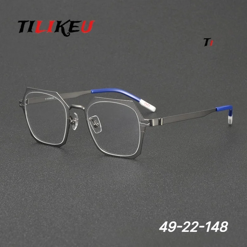 Pure Titanium Eyewear 13.1g Ultralight Polygonal Vintage Retro Eyeglasses Frame Men Thin Rim Casual Party Anti-UV400 Sun Glasses
