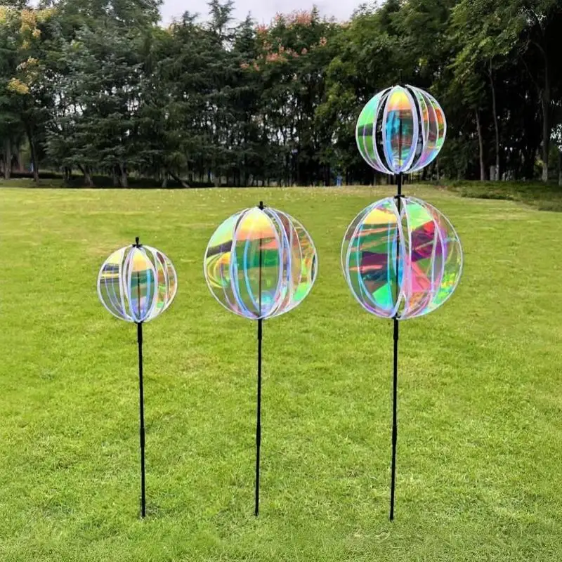 Reflective Ball Wind Spinner Colorful Windmill Sturdy Plastic Art Decor for Balcony Lawn Courtyard Outdoor Decoration