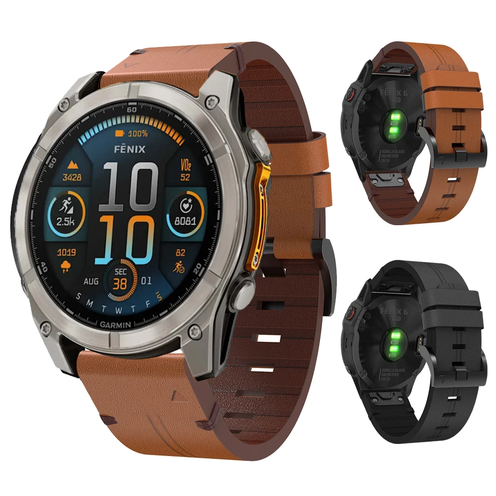 22mm 26mm Lederarmband für Garmin Fenix 8 Pro/Fenix 7 7X Pro 6 6X 5X Plus QuickFit Band Enduro 3 2/Quatix 8/Instinct 3 Armband