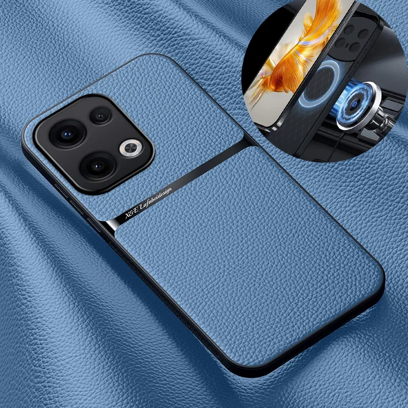 Funda de teléfono con soporte magnético para coche con placa de Metal integrada para OPPO Reno 11A 12 FS 13 10 Pro Plus 5G fundas de cuero de silicona suave