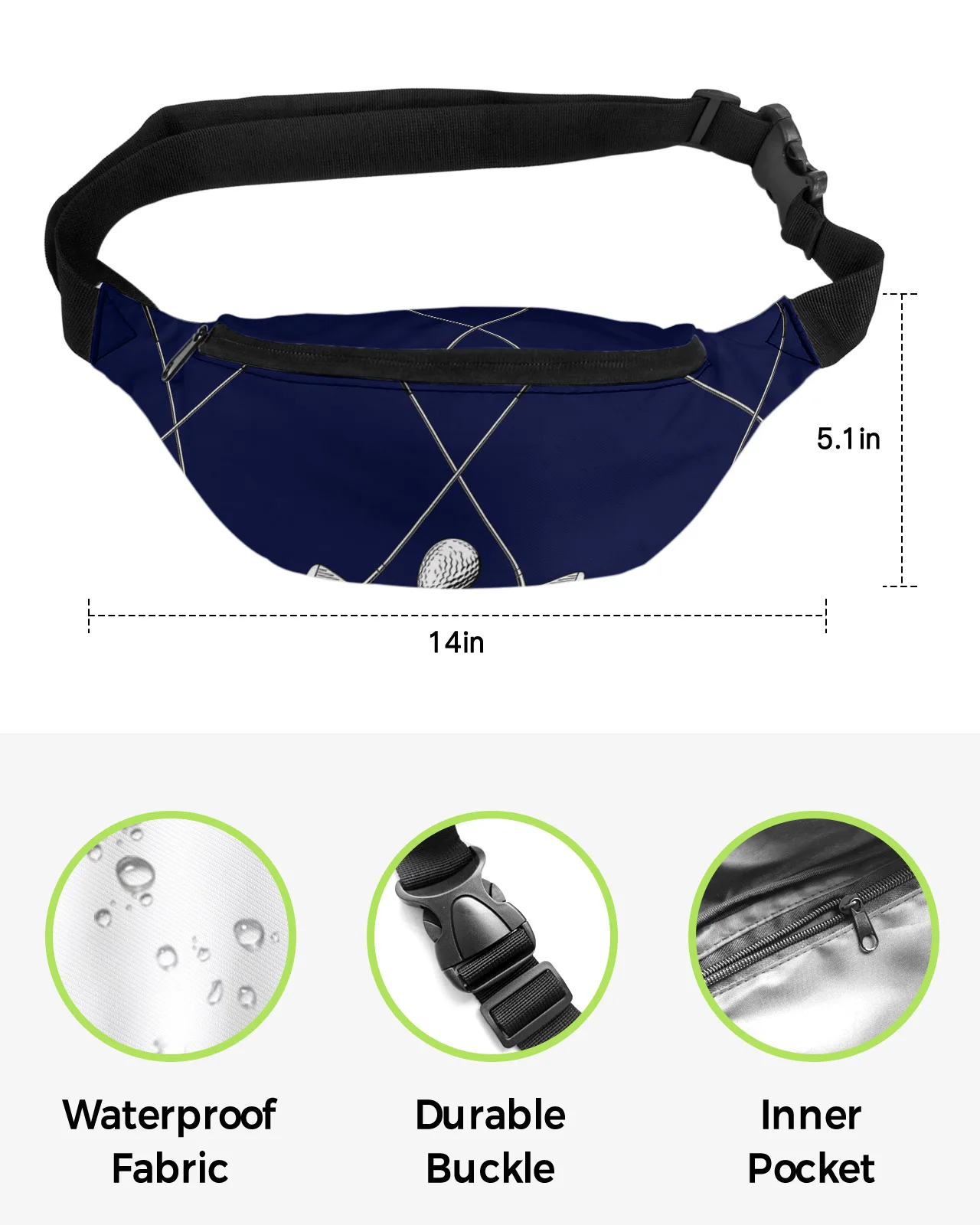 Golf Sports Theme Waist Bags for Women Man Travel Shoulder Crossbody Chest Bags Waterproof Fanny Pack