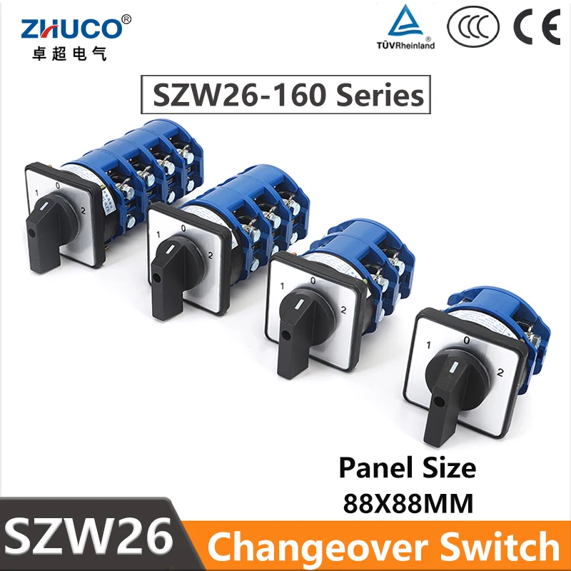

ZHUCO SZW26/LW26-160 160A 660V 3-позиционный ВКЛ-ВЫКЛ 1 2 3 4-фазный универсальный поворотный переключатель Cam Switch 4/8/12/16 клеммы