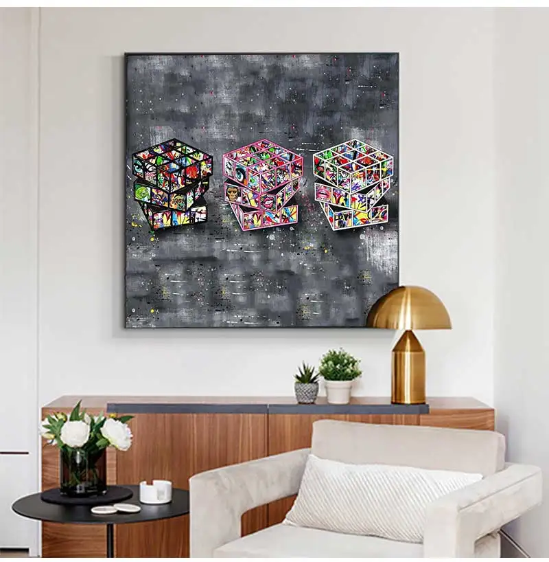 Posters and Prints Street Wall Art Picture for Living Room Cuadros Decor Magic Blocks Graffiti Art Canvas Painting on The Wall