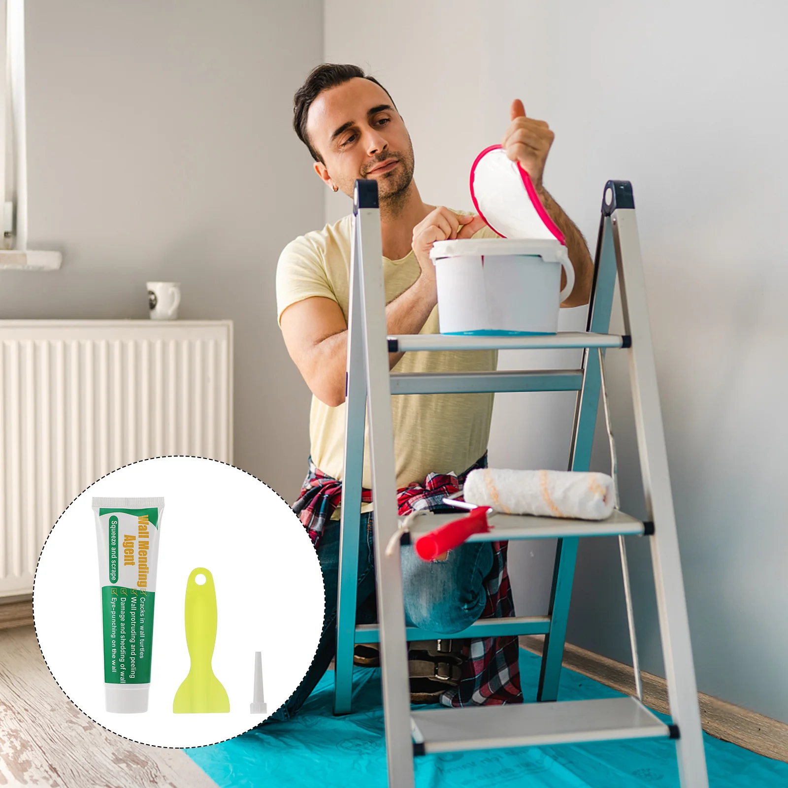 

1 set 1 Set Mending Kit Quick Tool For Cracks Holes Peeling Walls Wall Repair Paste With Scraper White Latex Wall Mending Agent