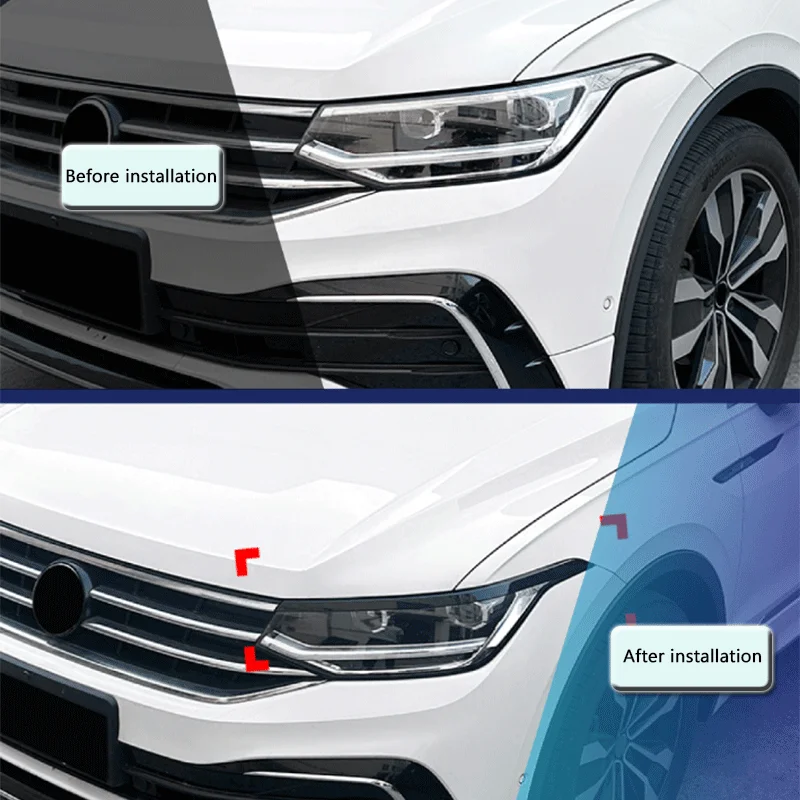 1 Set Black ABS Headlight Eyebrow Sticker Trim For Volkswagen Tiguan MK2.5 2021-2023 Exterior Modification Accessories