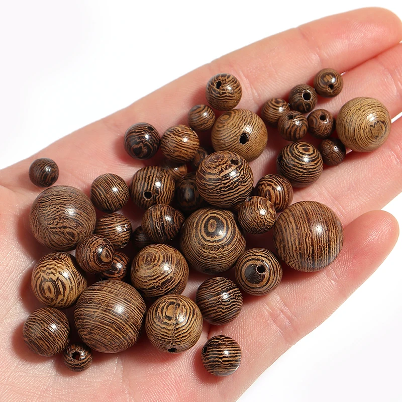 Perles d'espacement rondes rayées en bois naturel, adaptées aux bracelets de bricolage, colliers de la présidence, accessoires d'artisanat, lot de 20 à 100 pièces