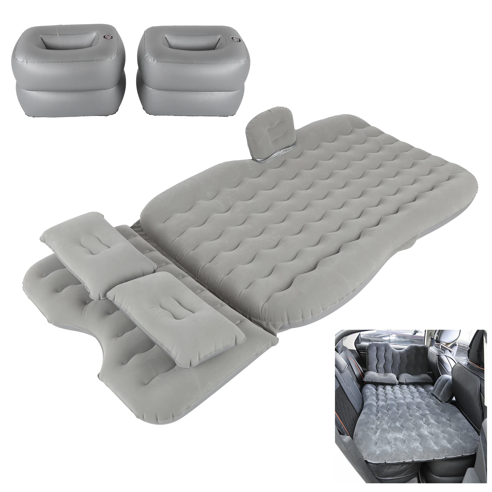 

Car Inflatable Air Mattress Floating Bed Portable Gray 12V with Headrest Pillow for Travel Camping Inflatable Mattress