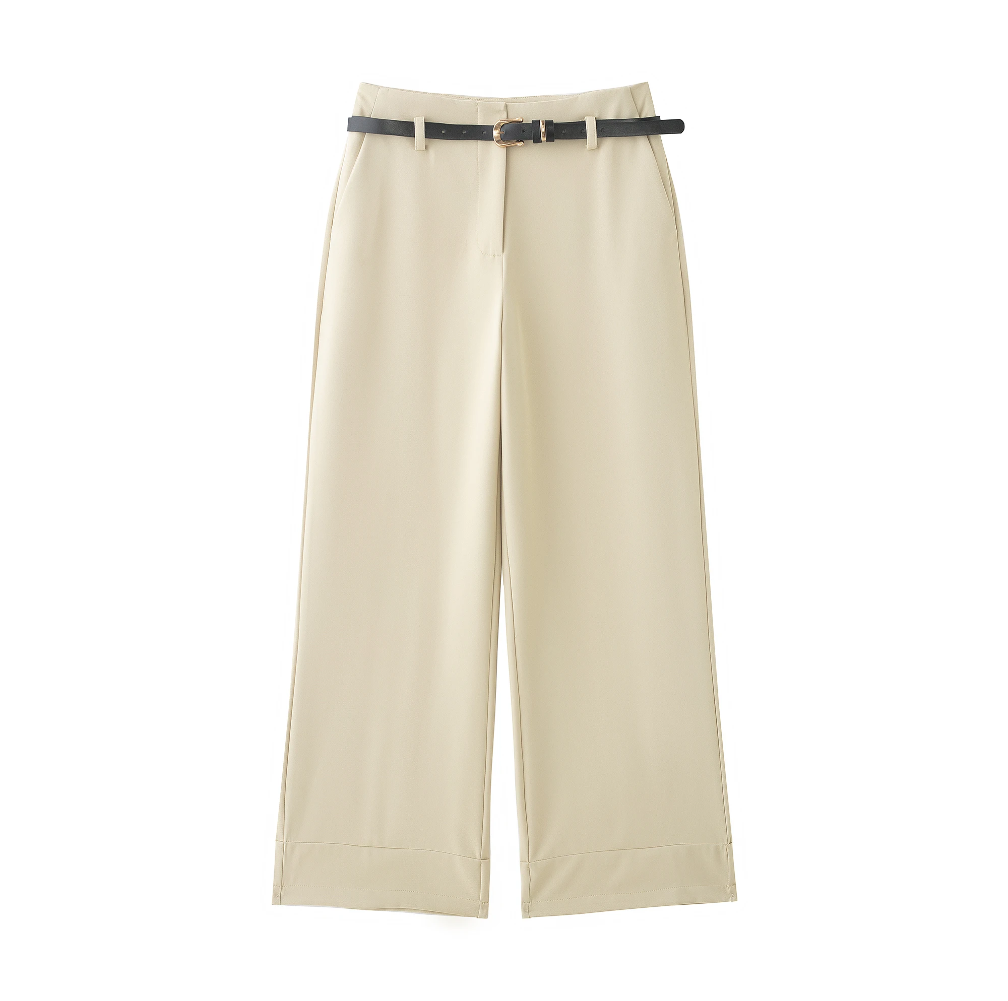 DUOPERI, pantalones rectos lisos con cinturón para mujer, pantalones informales de cintura alta de longitud completa, pantalones elegantes para mujer