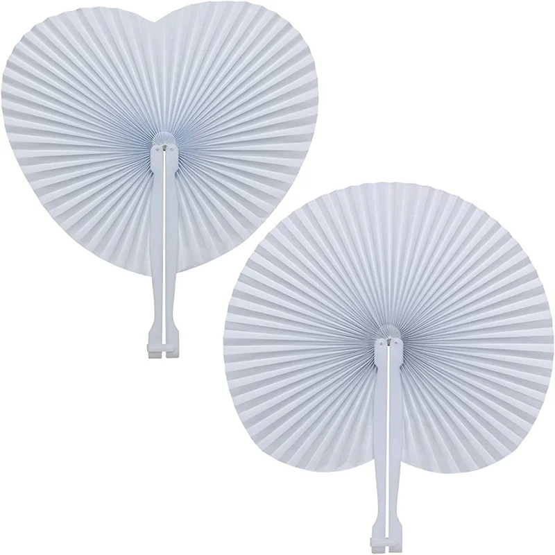 30/60/100 Pack Folding Handheld Fans Heart Shaped Paper White Wedding Fans Assortment  For Birthday Party Favors  Supply DIY