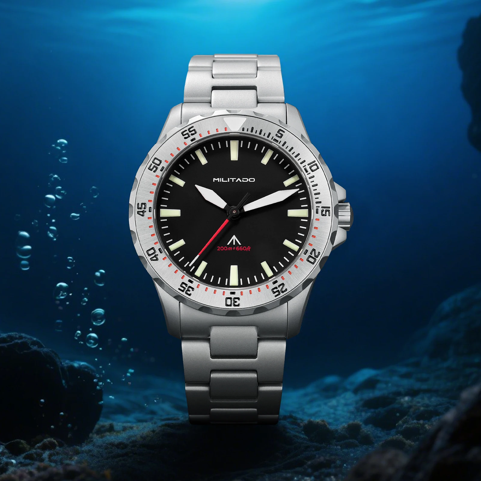 Militado ML16 ساعة كوارتز VH31 حركة الاجتياح الياقوت سوبر لومينوفا الساعات الفولاذ المقاوم للصدأ 200 متر مقاوم للماء ساعة اليد