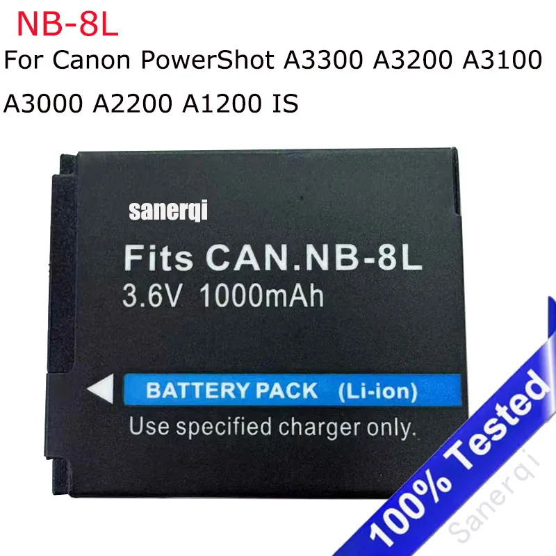 1000mAh NB-8L NB 8L Battery For Canon PowerShot A3300 A3200 A3100 A3000 A2200 A1200 IS 1000mAh Camera Battery