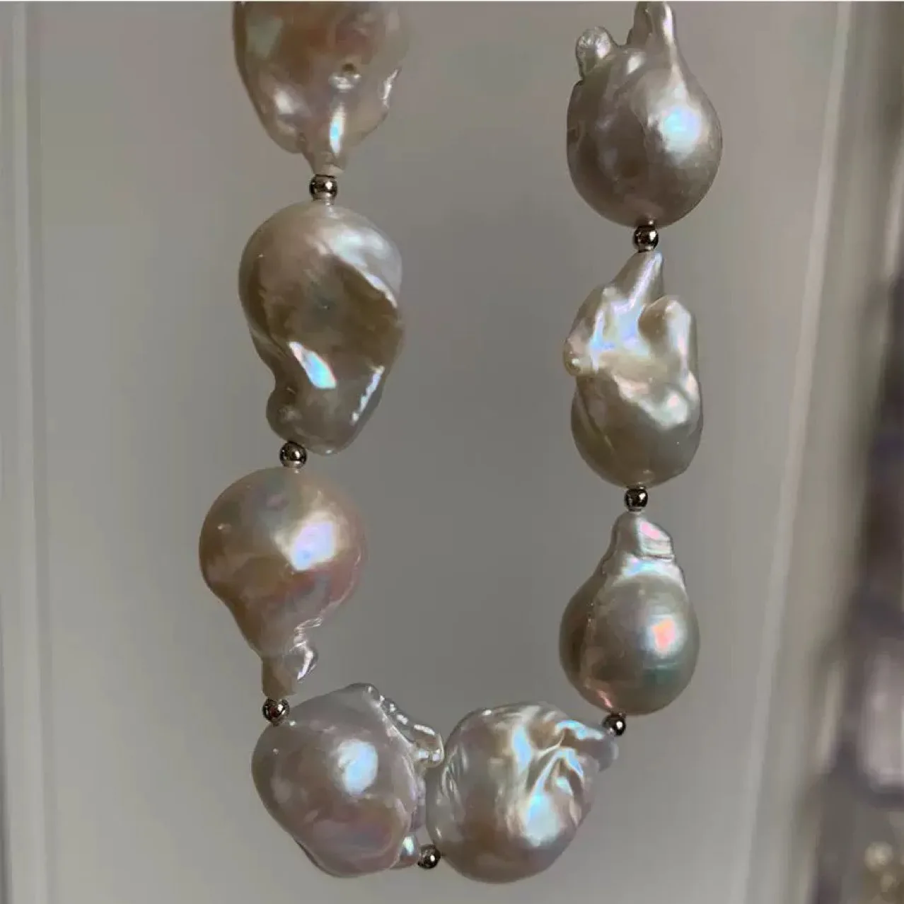 Natural South Sea Baroque AAA12-16mm Irregular Fish Tail Pearl Necklace 925s-18inch