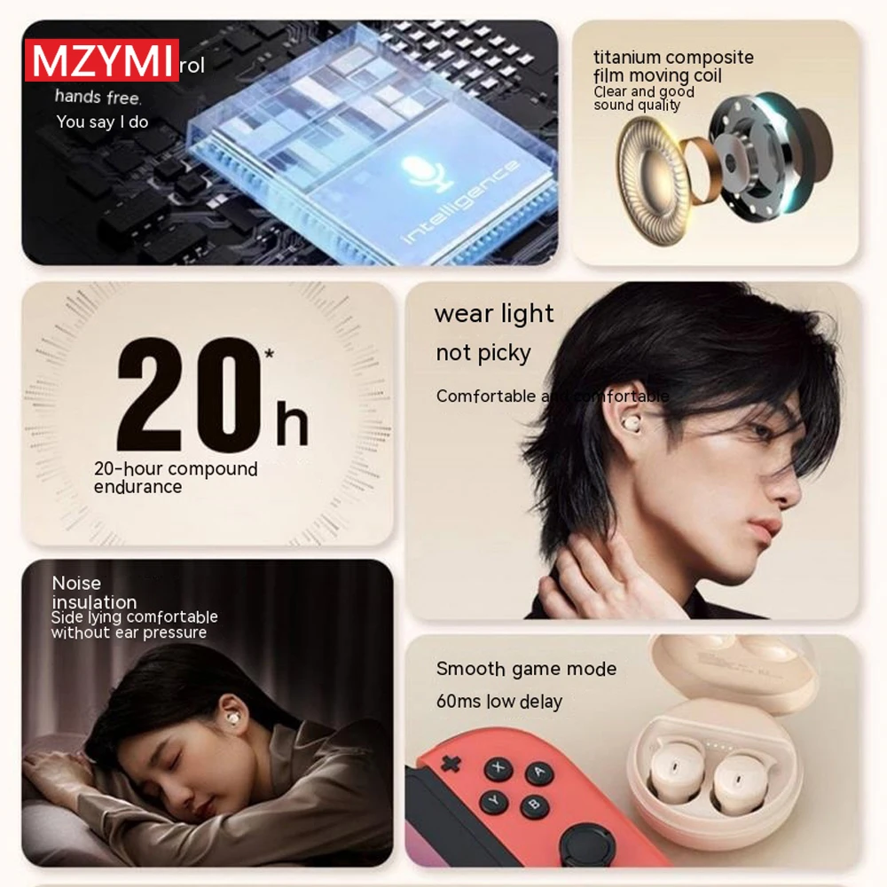 Mzymi-Bluetooth 5.3ワイヤレスヘッドセット,マイク内蔵,ノイズリダクション,防水イヤホン,スポーツヘッドセット,テレビ,q26s用