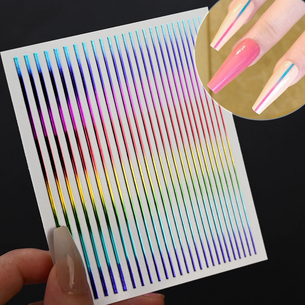 1pc French Stripe Line Nail Art Sticker Gold Silver Metal Stripe Adhesive Sliders French Tips Decals Manicure Decorations