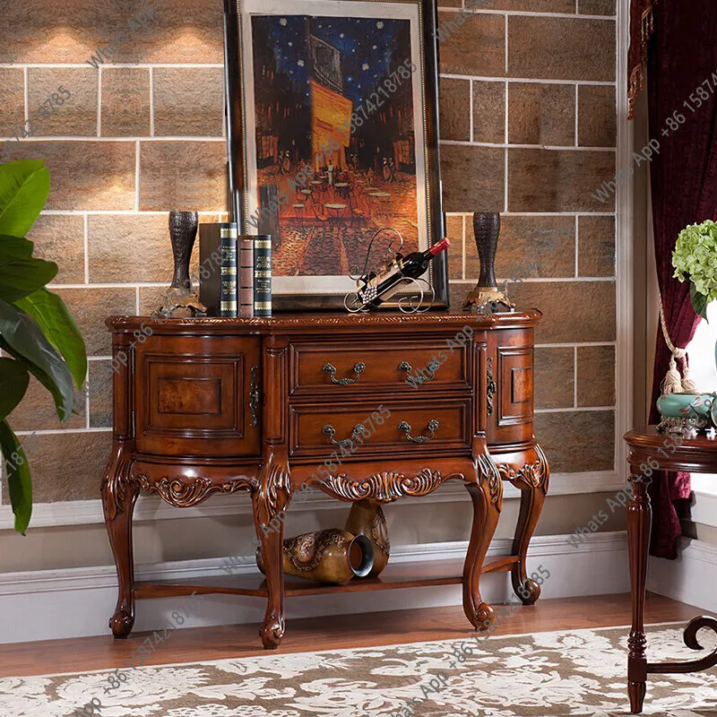 

American living room entrance cabinet semi-round European solid wood dining side cabinet corridor against wall designer model