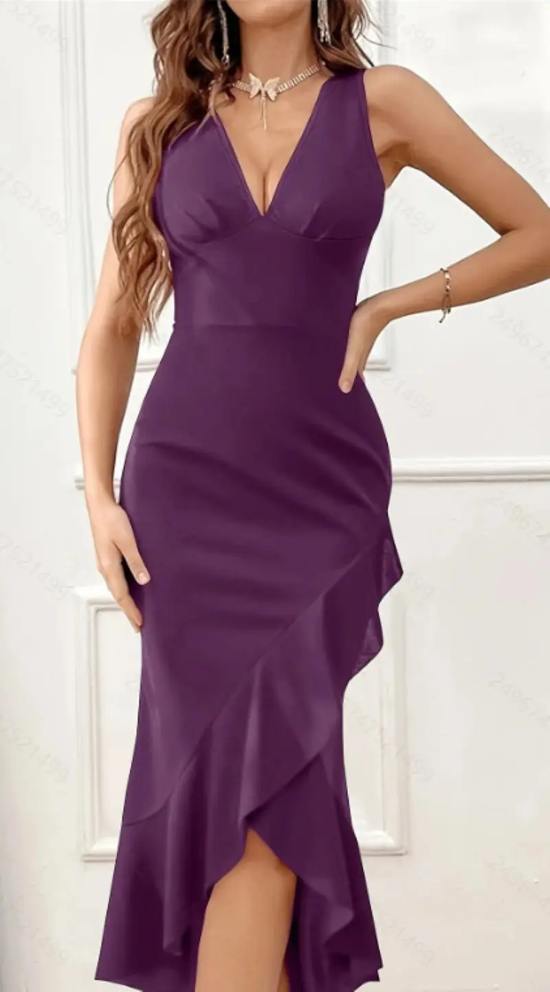 The New Europe and women\'s dress wrap buttocks swallow tail skirt v-neck slit ruffle dress dress