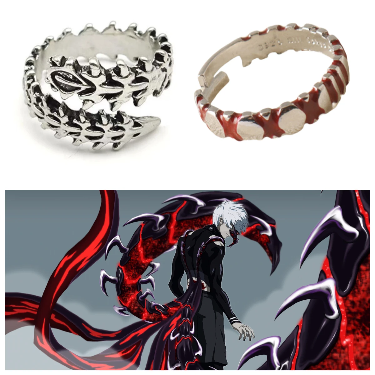 Аниме Токийский Гуль Канеки Кен Пробуждение формы Косплей Регулируемое Открытие Унисекс Панк Кольцо Косплей Аксессуары Подарок