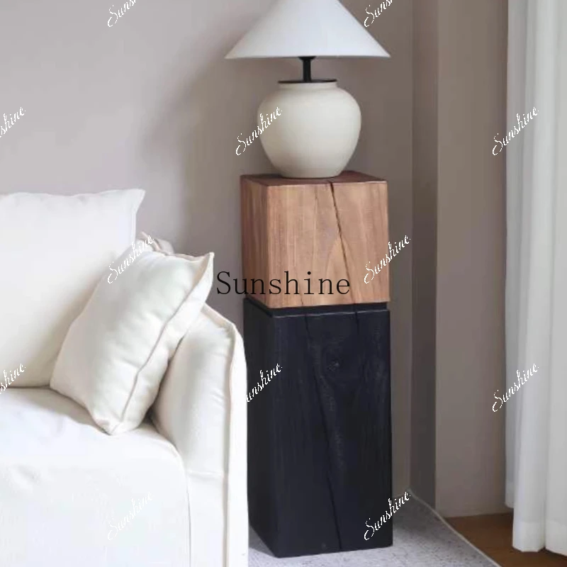 Quiet wind color matching square wooden pier flower stand base homestay tea room retro ornament  FT