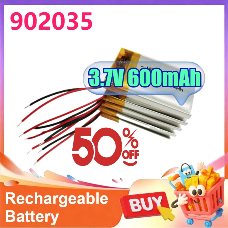 902035 Polymer Lithium Battery 3.7V 600mAh for Beauty Instrument LED Light Car DVR
