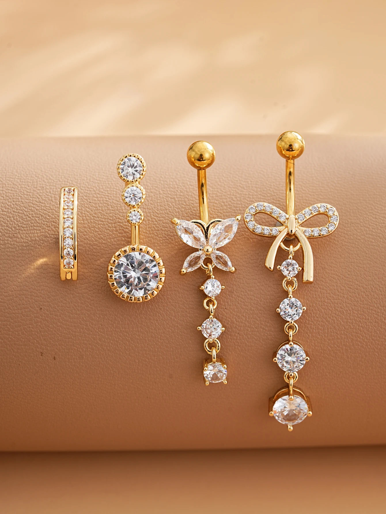3-8 Stück/Set Gemischte Bauchnabelpiercing-Sets Lange Hängende Gebogene Bauchnabelringe Nombril Ombligo Damen 14G Schmetterling Bauchnabelpiercings