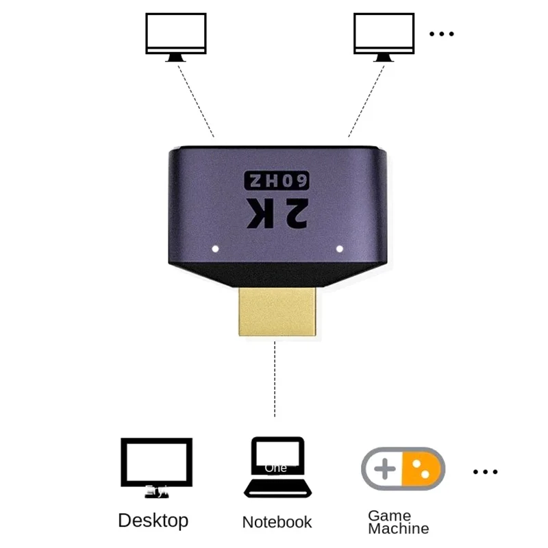 HDMI compatível com adaptador compatível com DualHDMI, HD 2K, Dual Output Splitter, adaptador de monitor, 1 a 2 macho para 2 fêmea