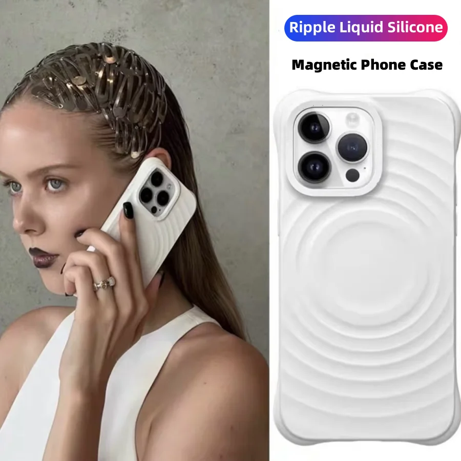 

Ripple Liquid Silicone Magnetic Phone Case For MagSafe iPhone 17Air 14 15 16 17Pro Max 16Pro 17Pro Soft Shockproof Phone Cover