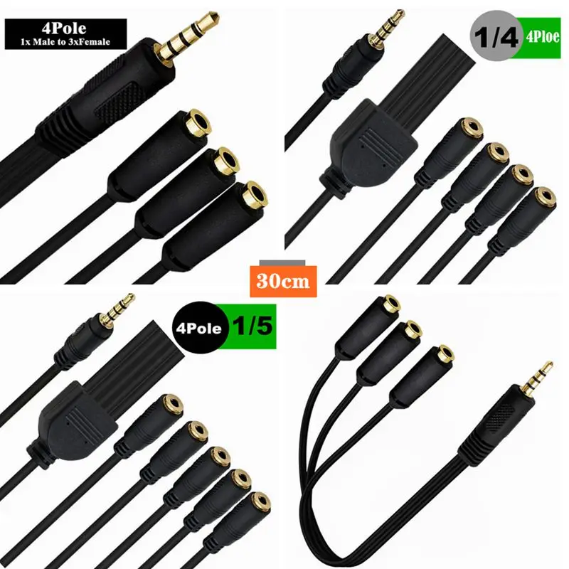 Audio Cable 1/3 Extension Cable 4-Pole 4-Section DC3.5 Male Stereo Split 3/4/5 DC3.5 Female Stereo Headphones